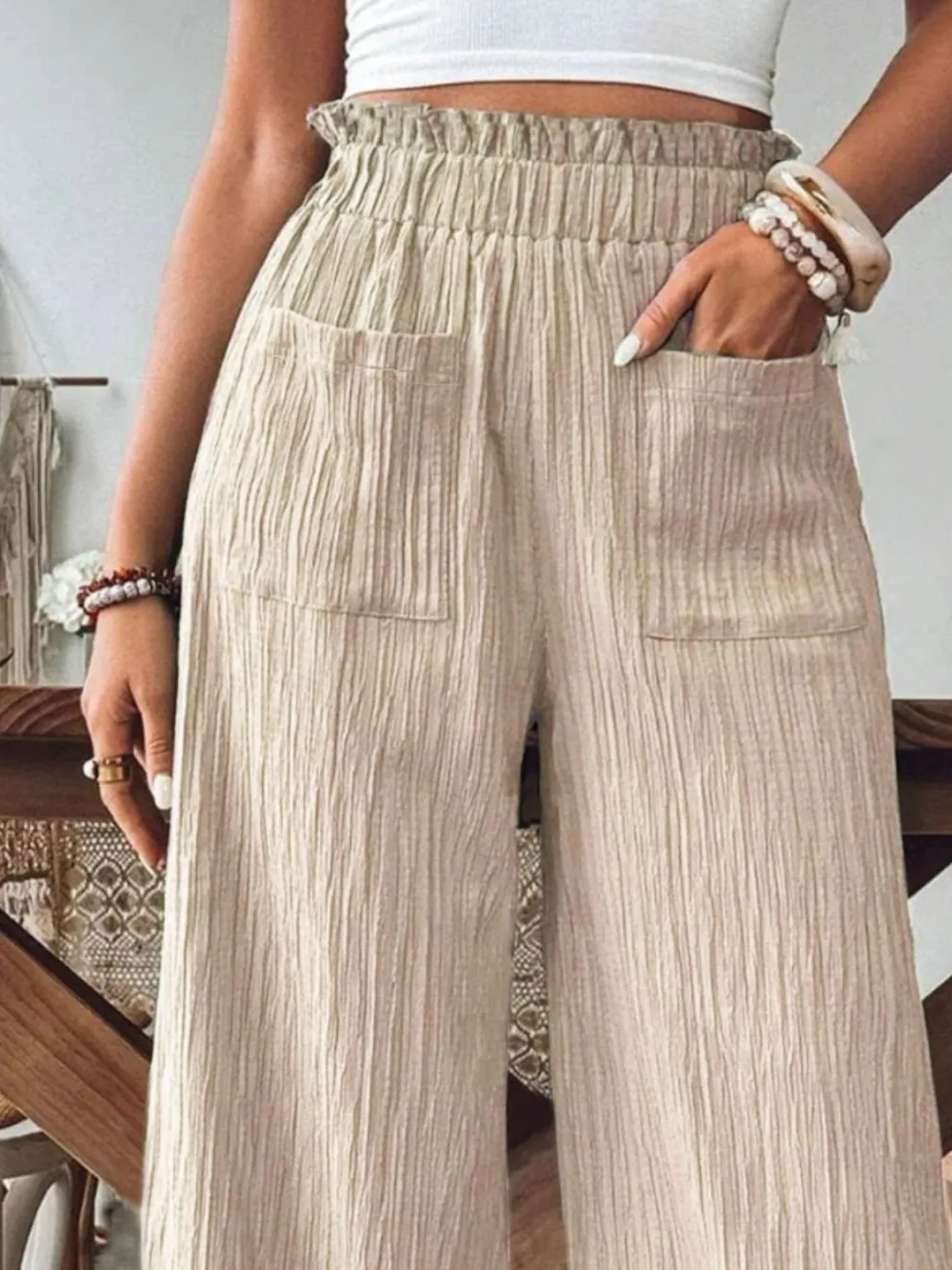 Relaxed Frill Wide Leg Pants