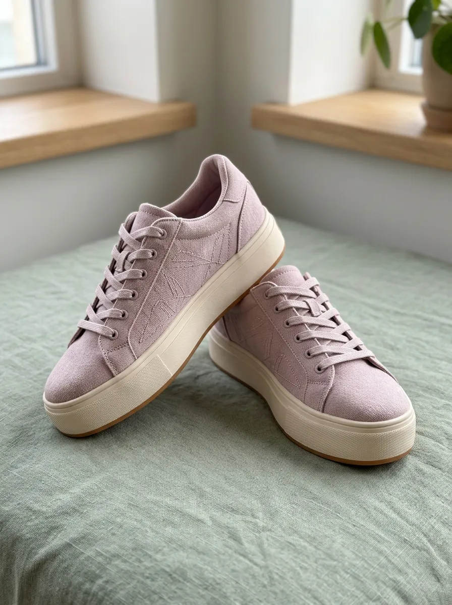 Women's Casual Dusty Pink Embroidered Platform Sneakers