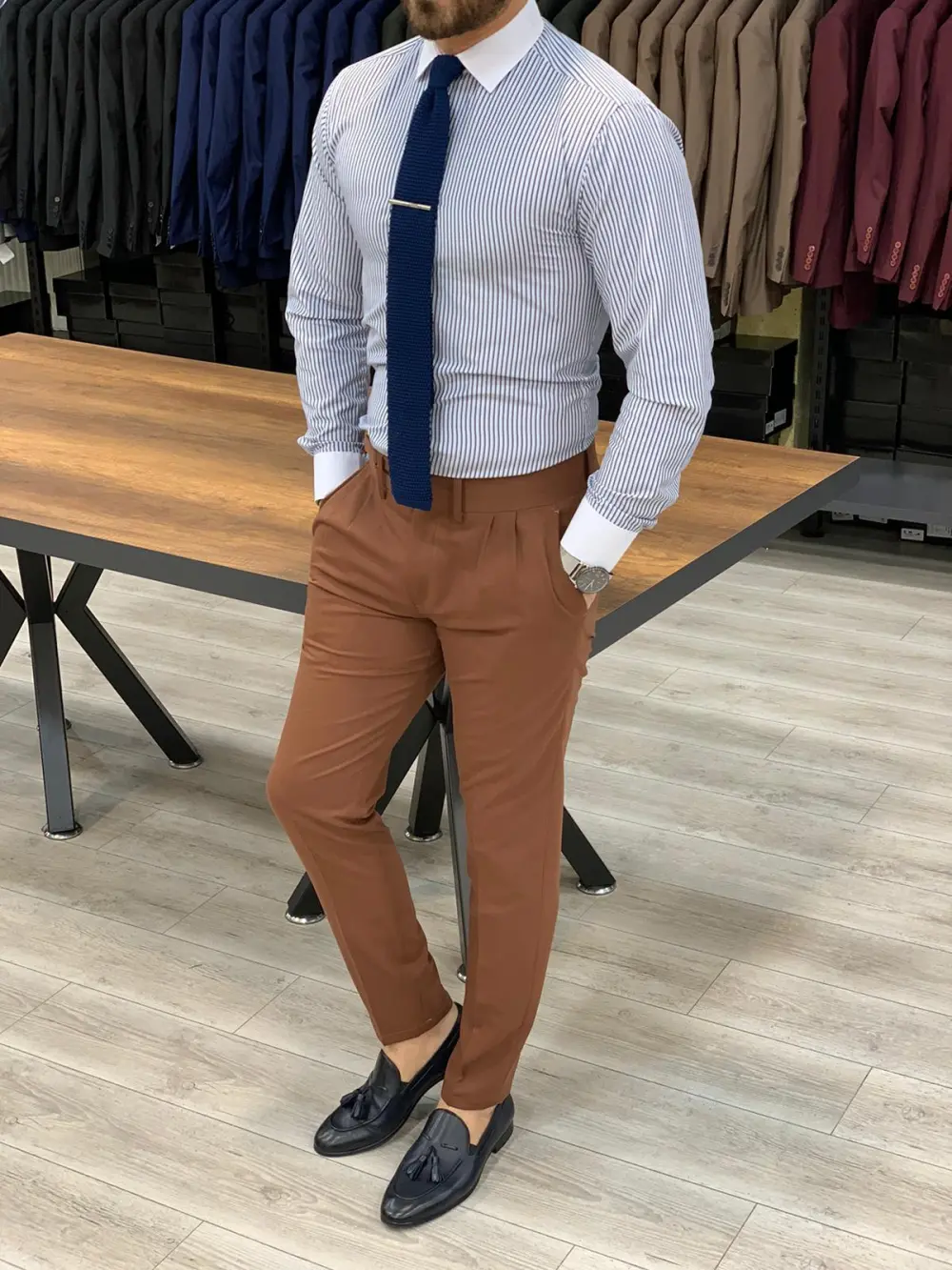 Polished Slim Fit Pleated Tailored Trousers