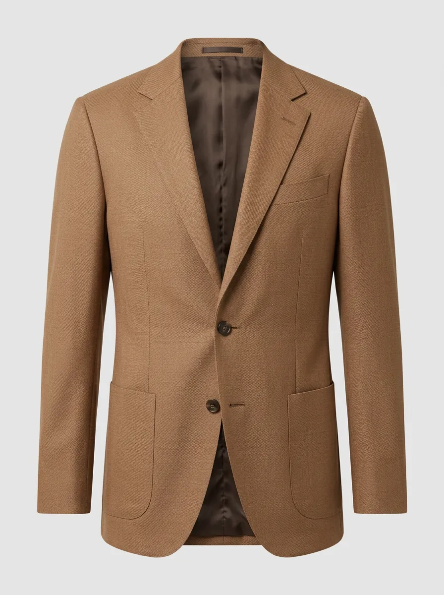Men's Business Casual Tan Textured Two-Button Blazer Jacket