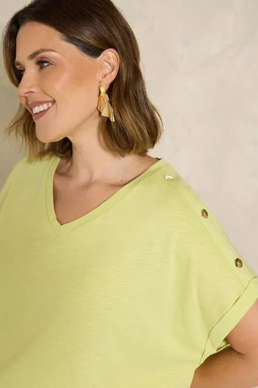 Lime Green Button Shoulder T-Shirt