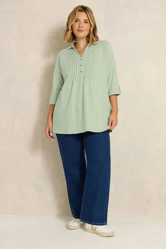 Sage Green Pintuck Henley Top detail 1