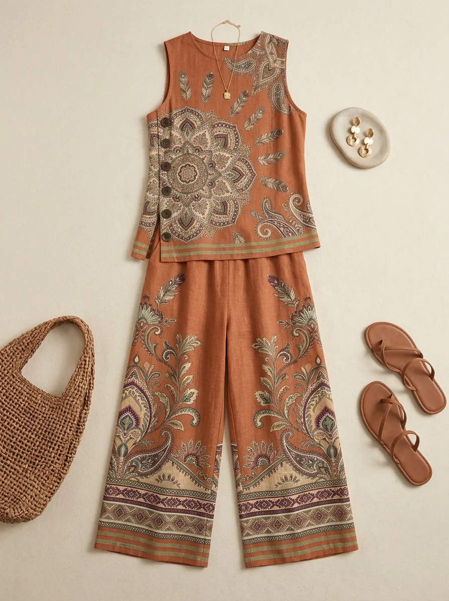 Women's Boho Mandala Paisley Printed Sleeveless Set
