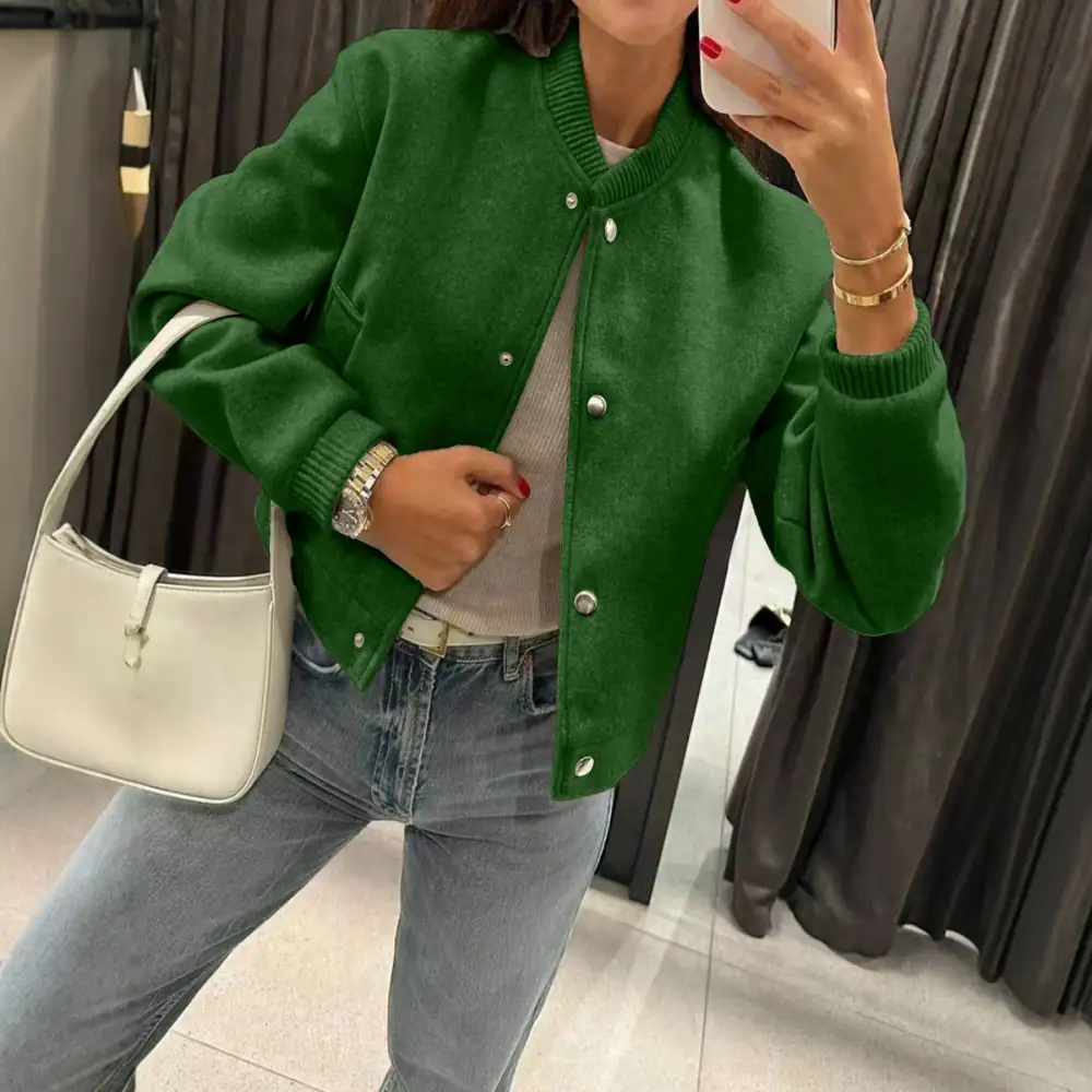 Cropped Teddy Ribbed Trim Bomber Jacket