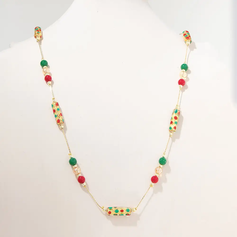 Modern Glass Beaded Long Strand Necklace
