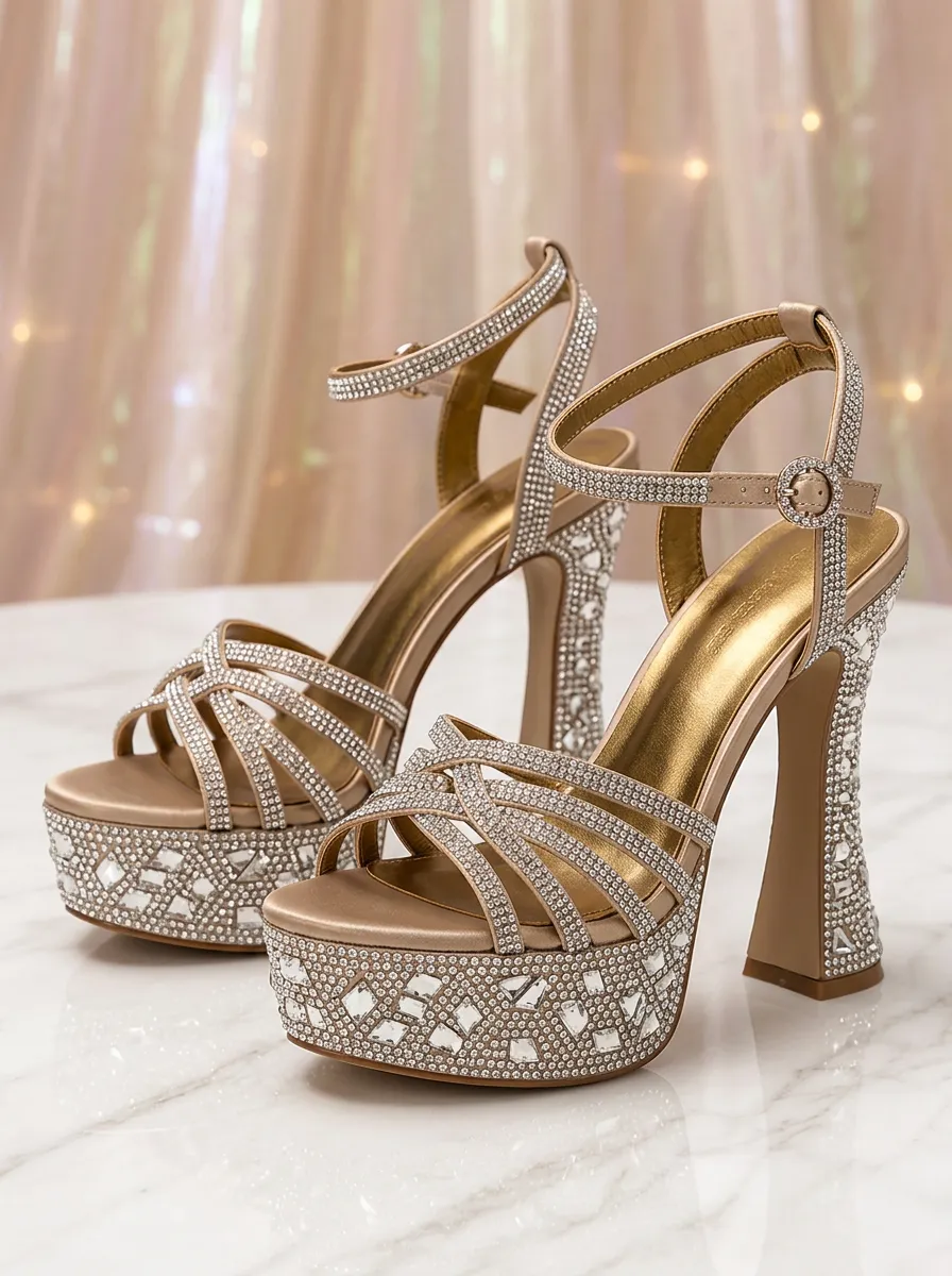 Women's Rhinestone Embellished Platform High Heel Sandals