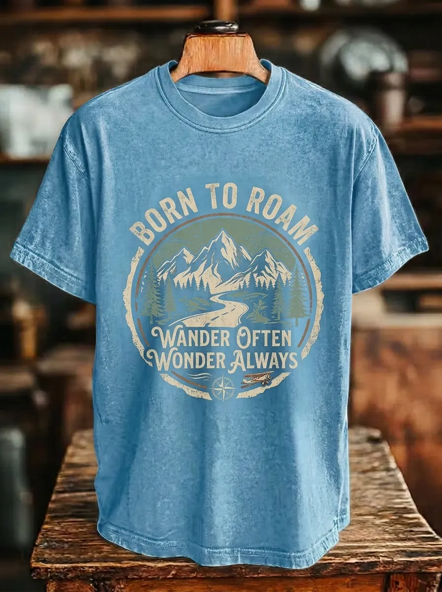 Unisex Adventure Lover Mountain Forest Born To Roam Printed T-shirt