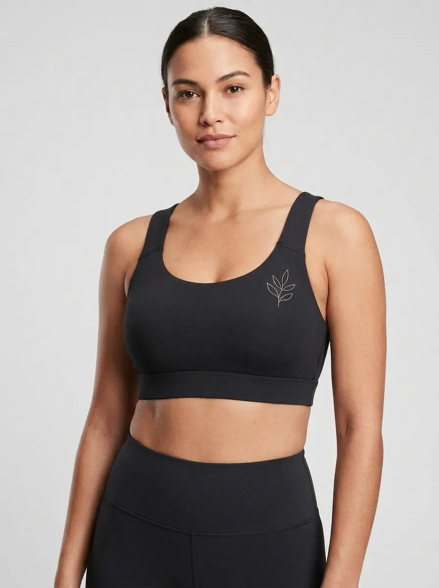 Women's Leaf-Graphic Scoop-Neck Left-Chest Sports Bra