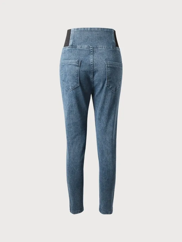 Women's Elasticity Waist Stretchy Loose Plain Denim Jeans