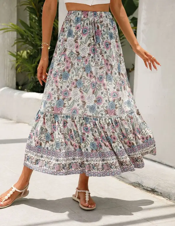 Floral Casual Midi Skirt