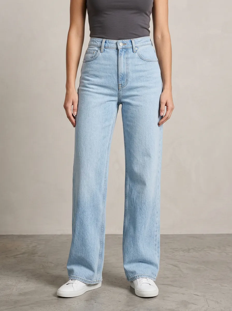 Wide-Leg High-Rise Washed Denim Denim Jeans