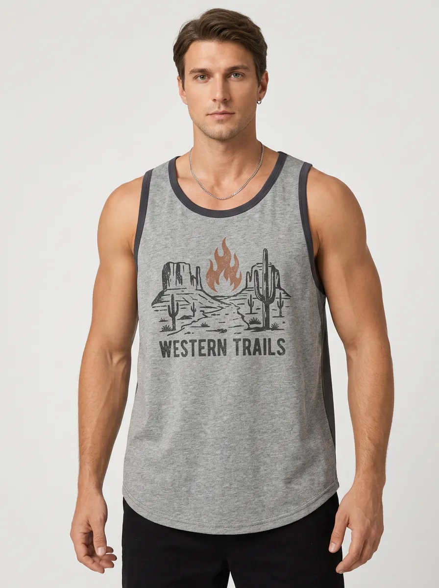 Men's Western Trails Desert Cactus Flame Printed Tank Top