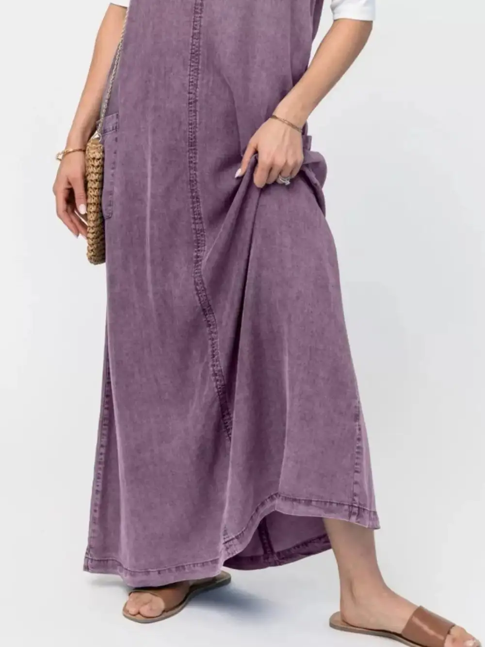 Casual Washed Denim Cami Maxi Dress