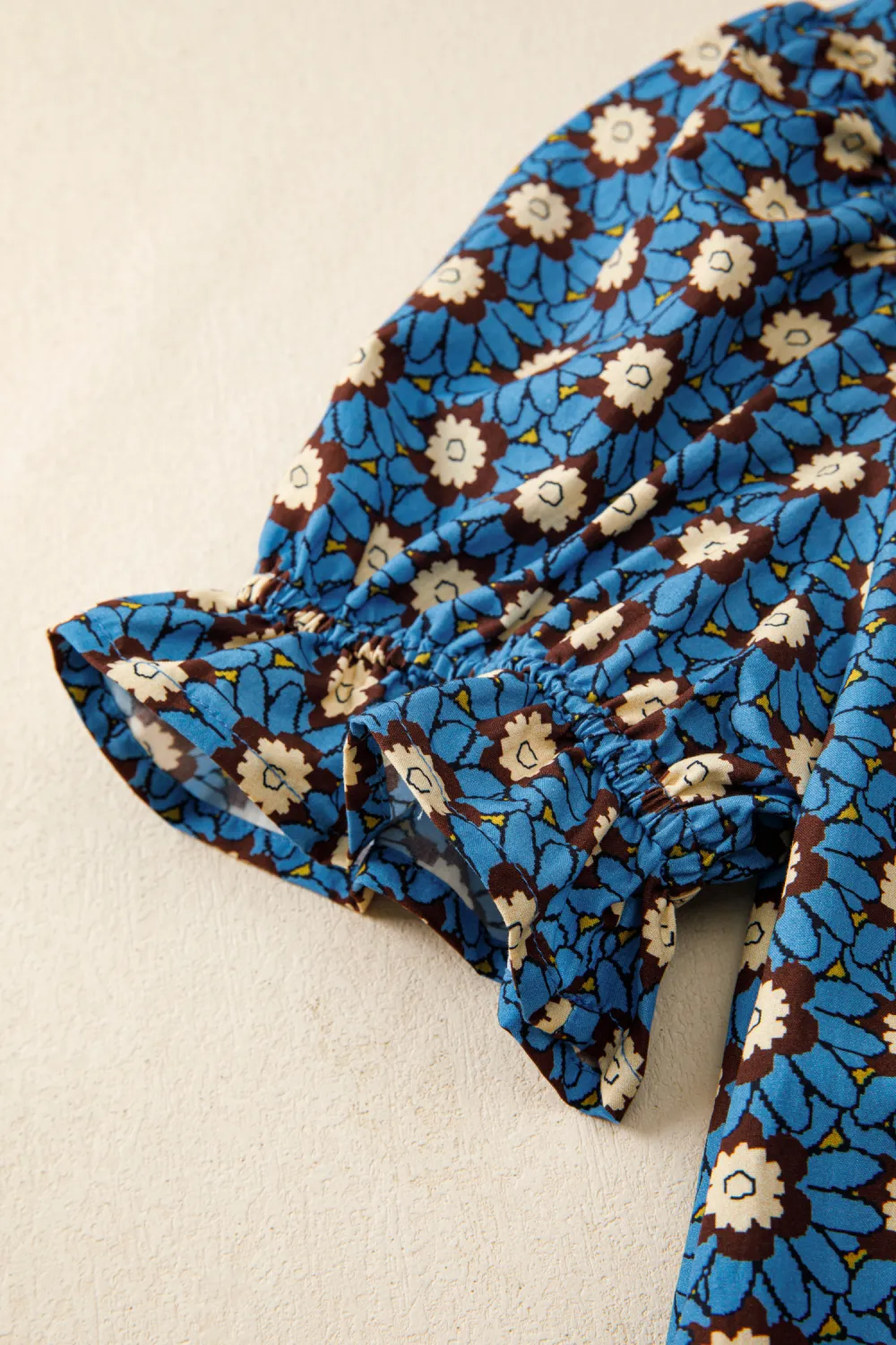 Sky Blue Retro Floral Print Blouse