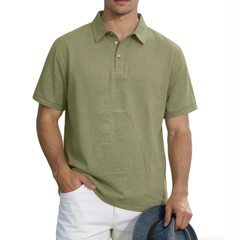 Button Placket Short Sleeve Cotton Polo Shirt