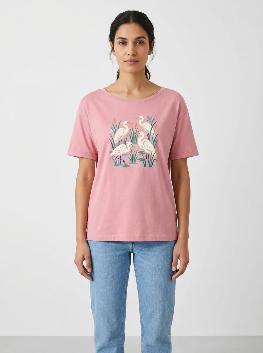 Women's Crew-Neck Graphic Ribbed Relaxed-Fit T-Shirt
