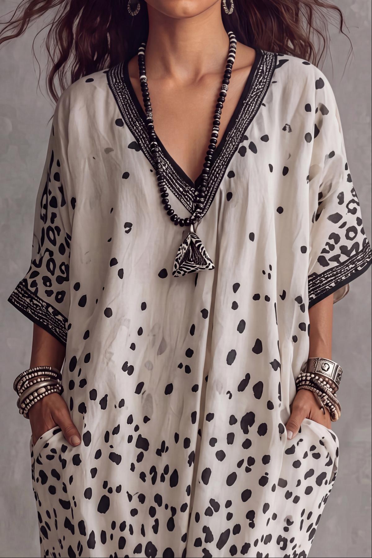 Plunge Neck Leopard Pattern Printed Maxi Dress