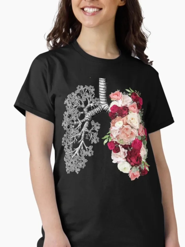 Women's Gothic-Themed Floral Organ Print Crew Neck Short-Sleeve T-Shirt