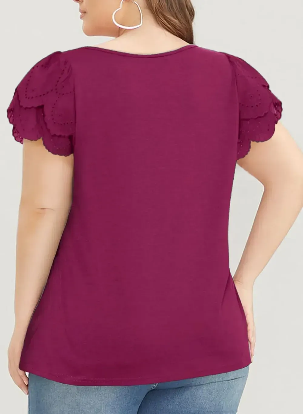 Eytino Womens Plus Size Tops Ruffle Short Sleeve Square Neck Summer Loose Casual Tee Shirts(1X-5X)