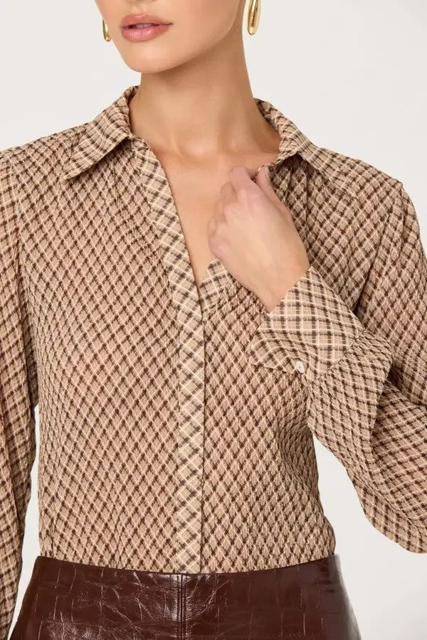 Women's Beige Diamond Print Long Sleeve Top