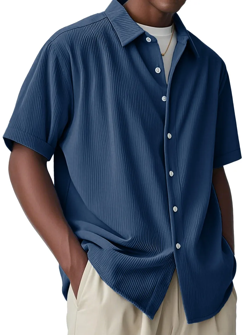 Short Sleeve Open Collar Striped Shirt