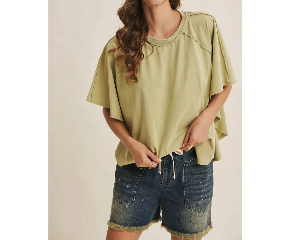 Mineral-Washed Draped Cotton Jersey Top
