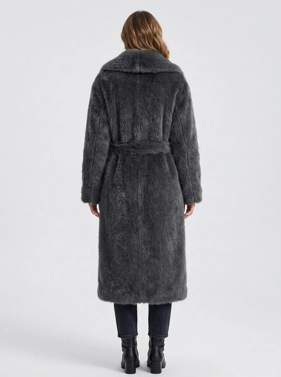 Plush-Look Belted Faux Fur Coat