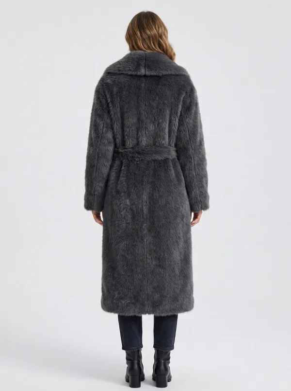 Plush-Look Belted Faux Fur Coat