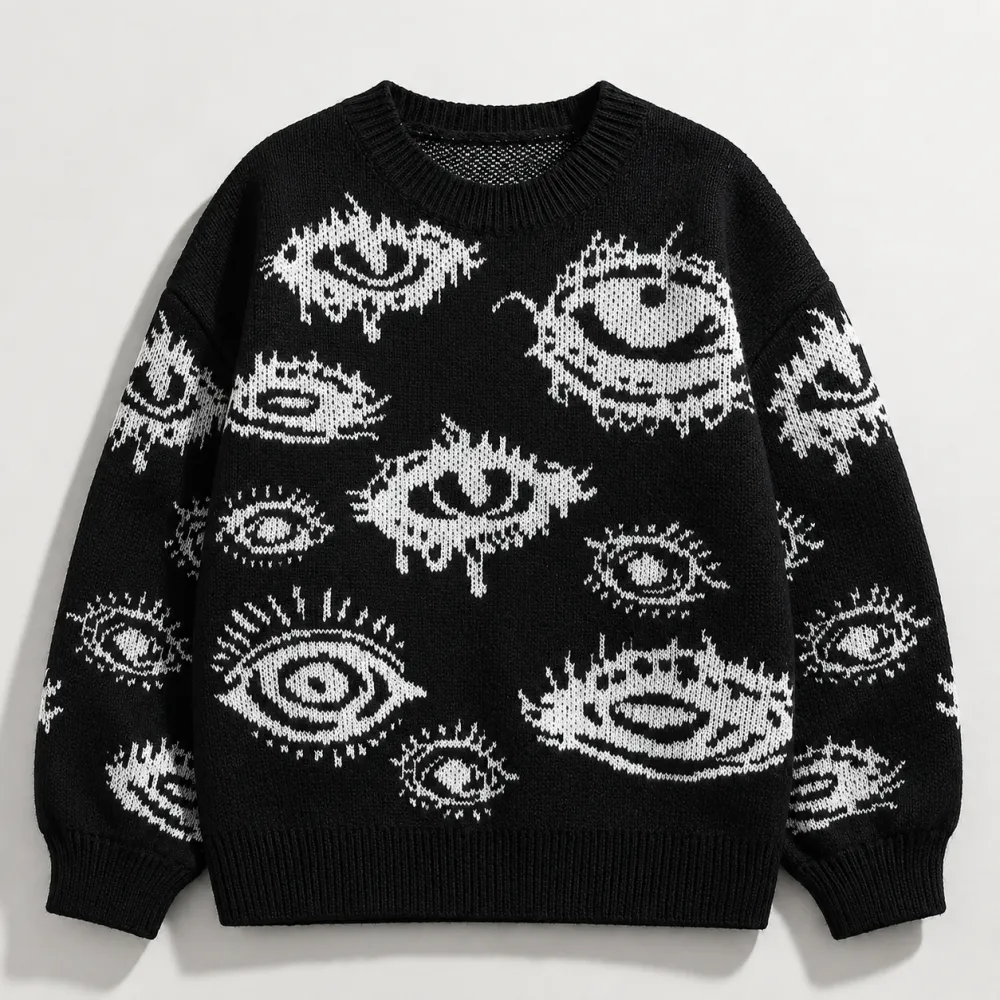 ’s Abstract Eye Knit Sweate