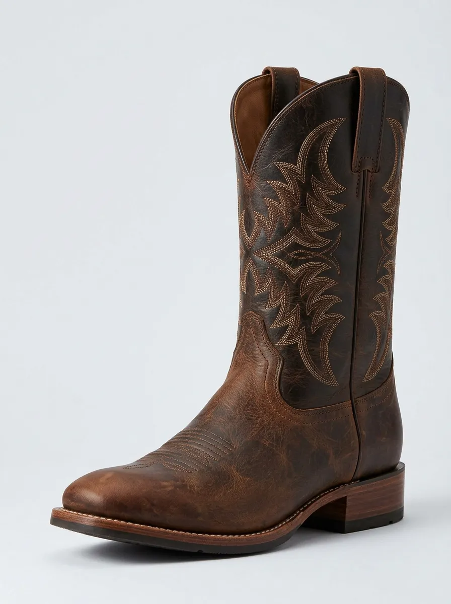 Rodeo-Inspired Embroidered Distressed Leather-Look Heritage Look Men's Western Cowboy Boots