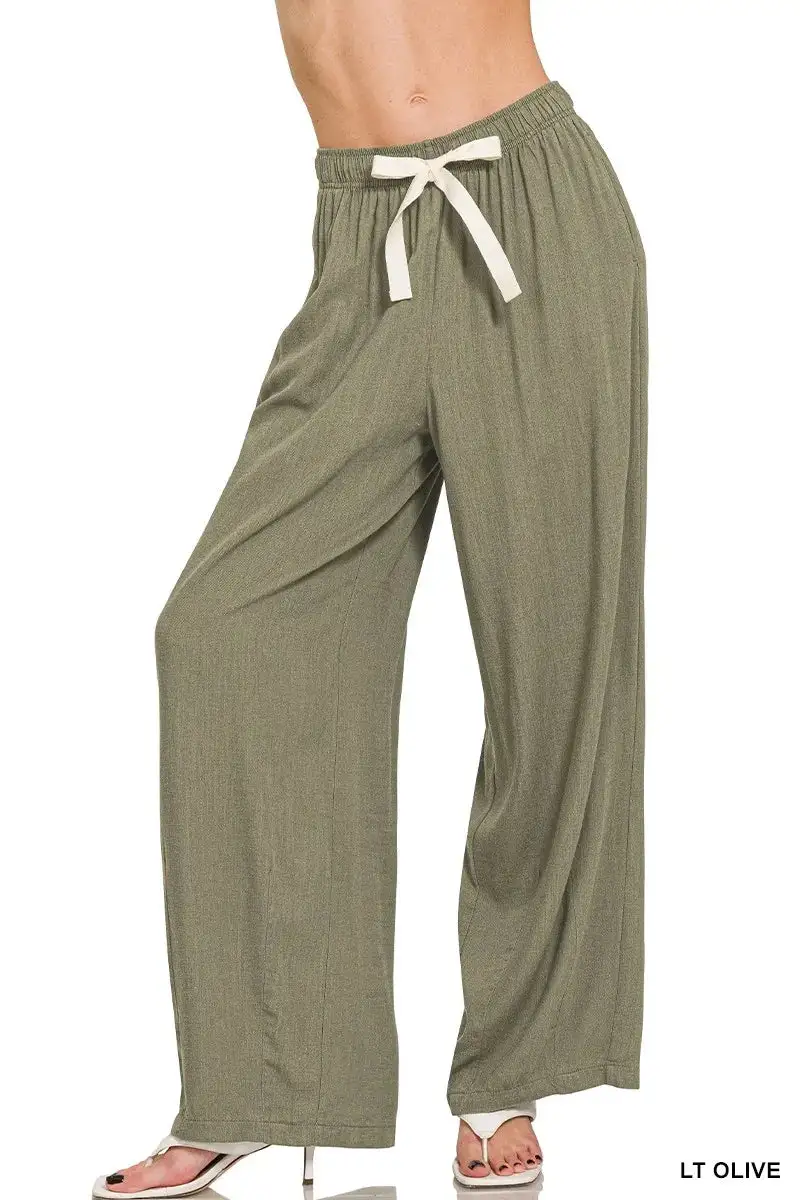 Drawstring Linen Relaxed Fit Pocketed Pants