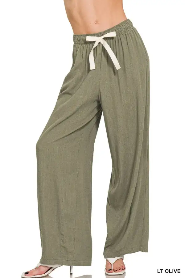 Drawstring Linen Relaxed Fit Pocketed Pants