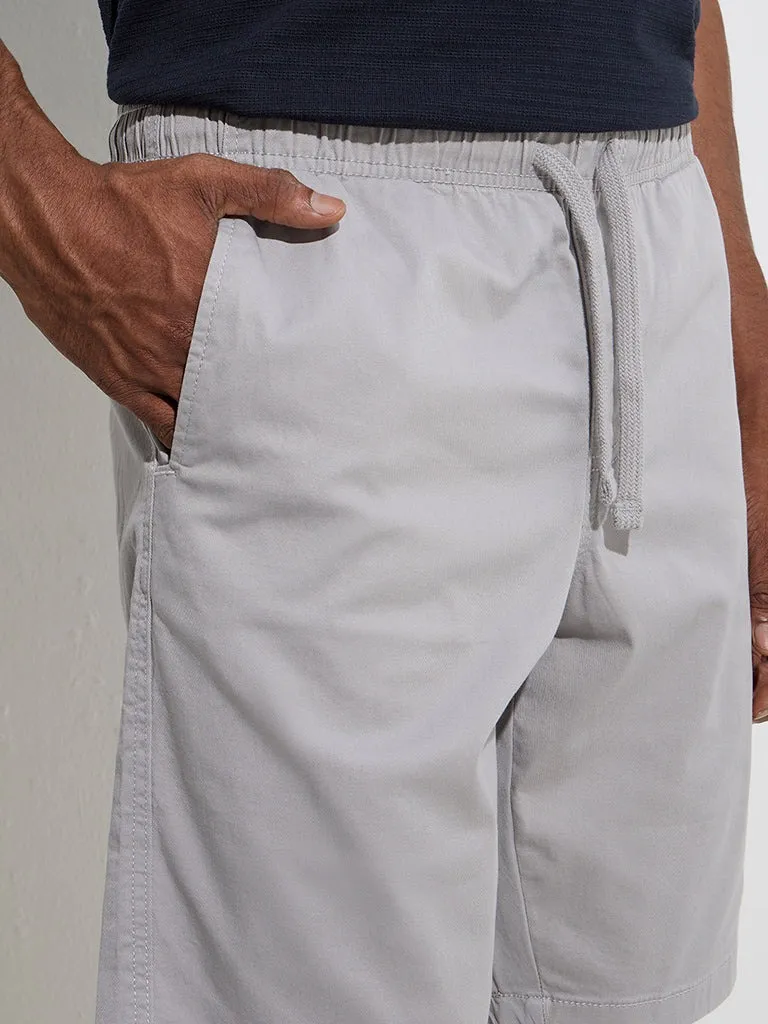 Grey Loose Mid-Waist Cotton-Blend Shorts