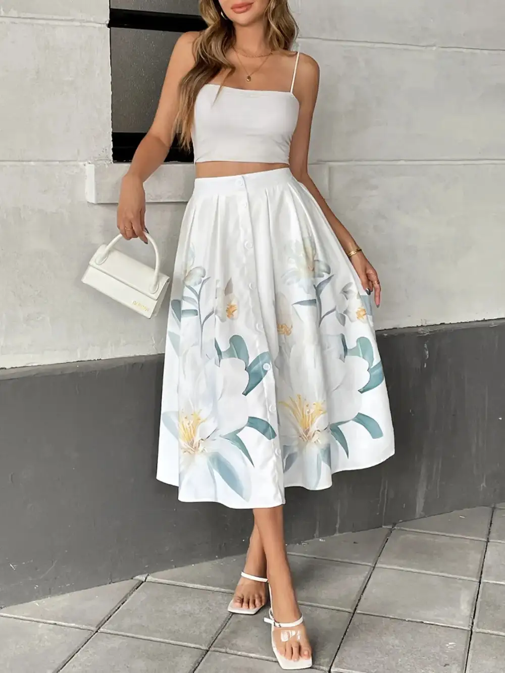 Easygoing Floral Print Midi Skirt