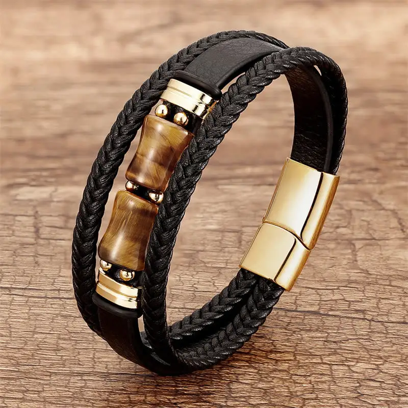 Tiger Eye Bamboo Stone Integrity Multi Layer Bracelet