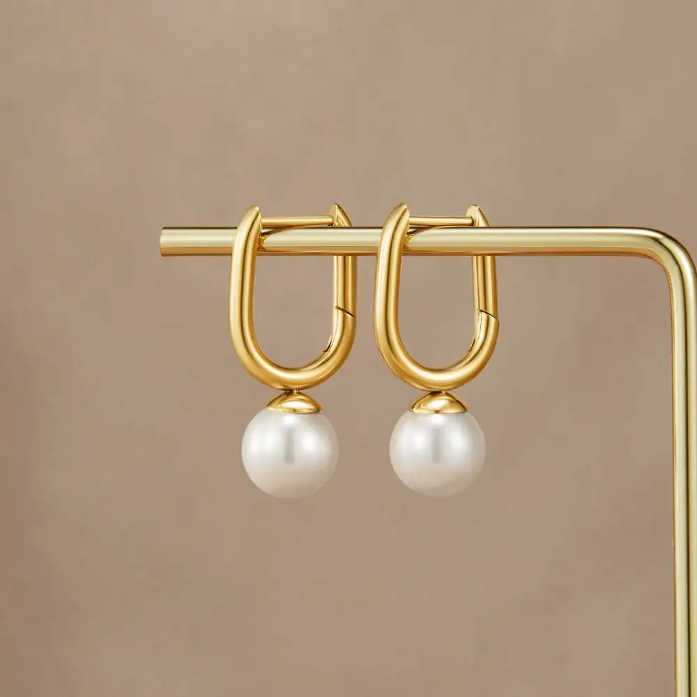 Modern Pearl Hoop Earrings
