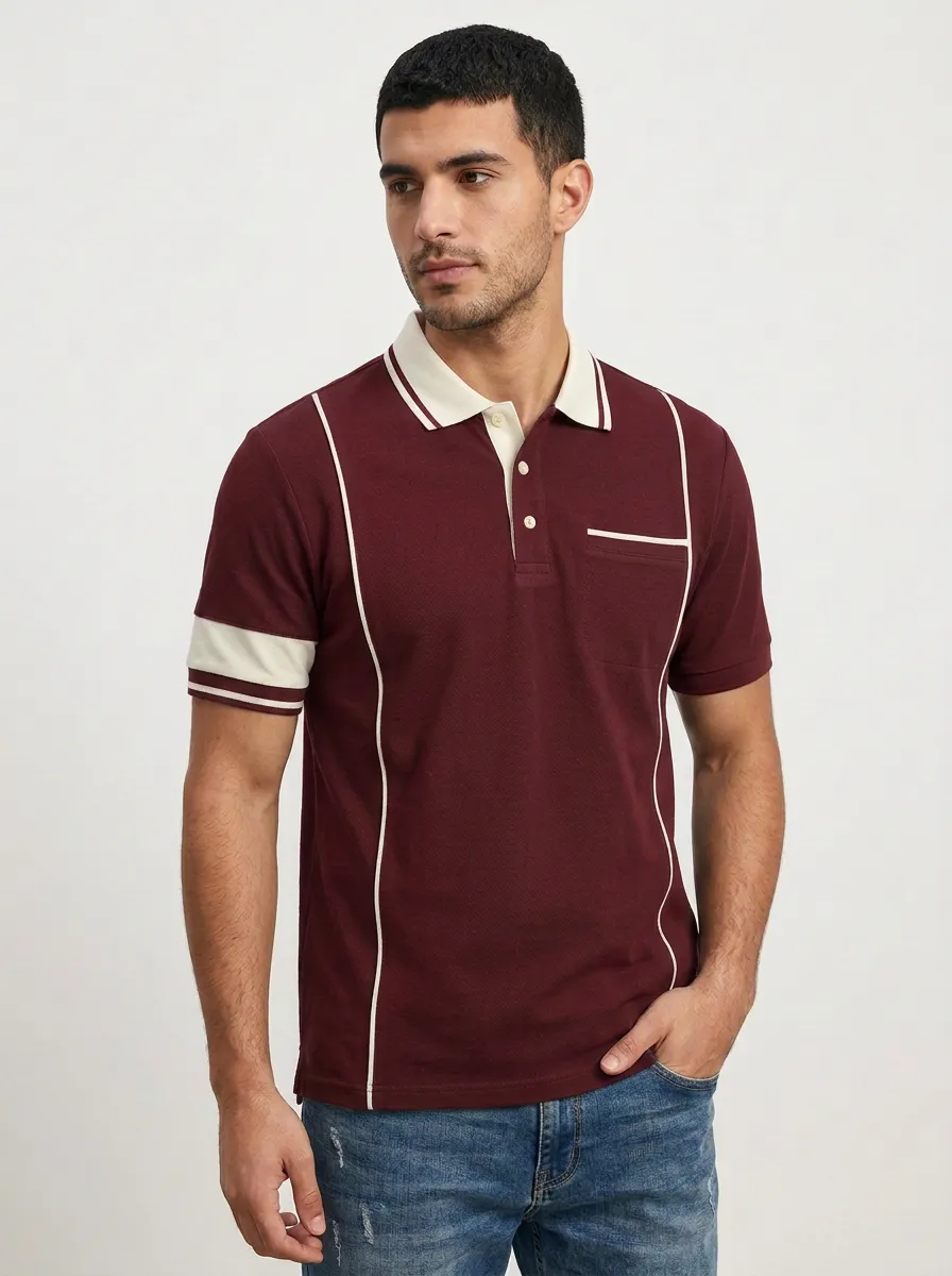 Men's Classic Comfort Contrast Piping Printed Polo Shirt