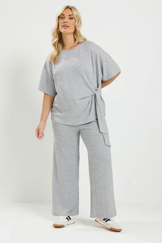 Grey Tie Waist Soft Touch Trouser Set