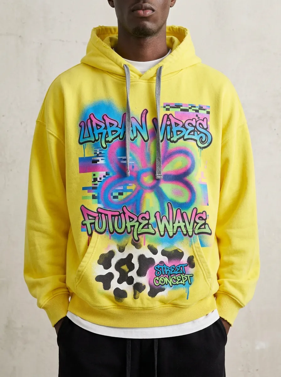 Unisex Statement Streetwear Graffiti Floral Hoodie