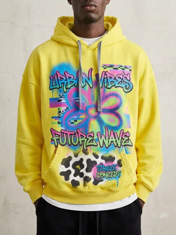 Unisex Statement Streetwear Graffiti Floral Hoodie