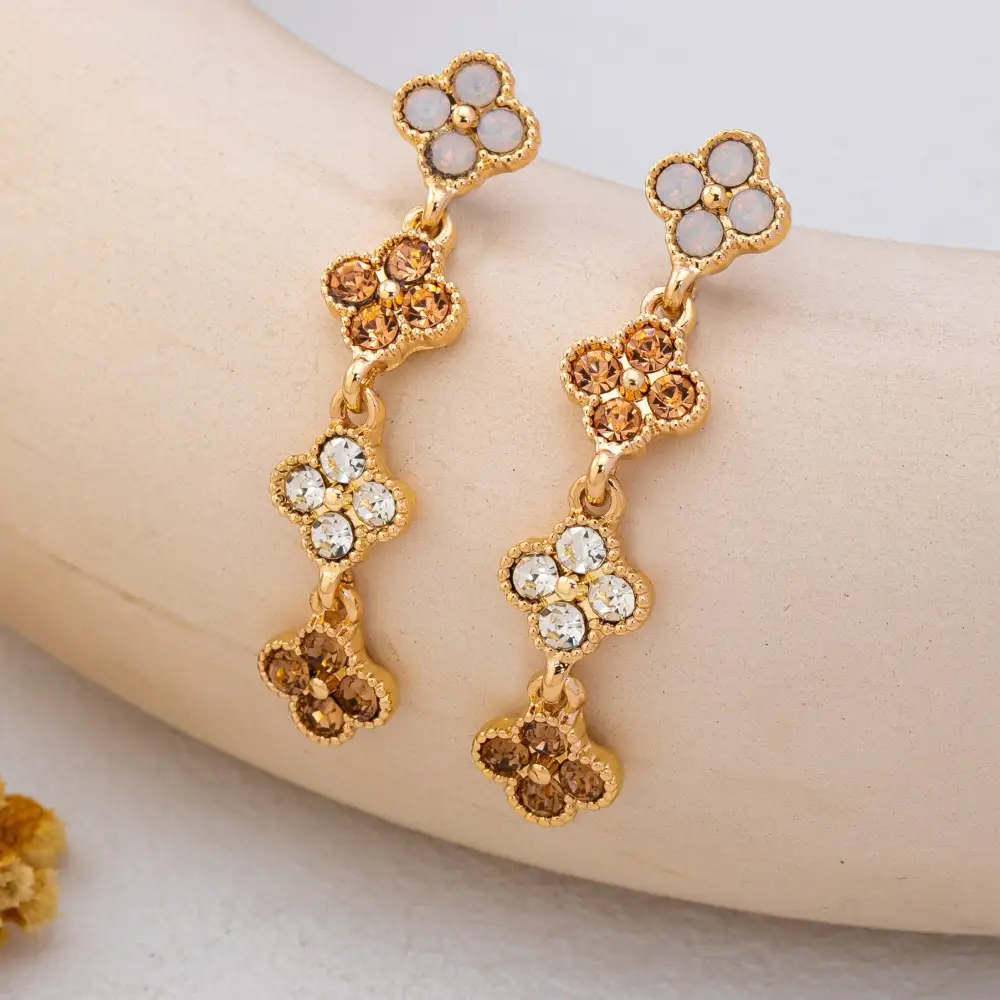 Graduated Clover Rhinestone Dangle Drop