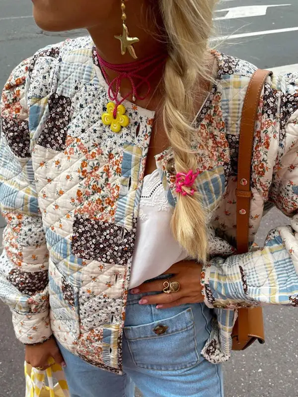 Lapel Quilted Faux-Leather Knit Jacket