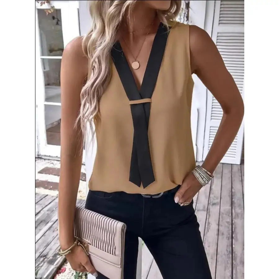 Full Size V Neck Contrast Tank Plus