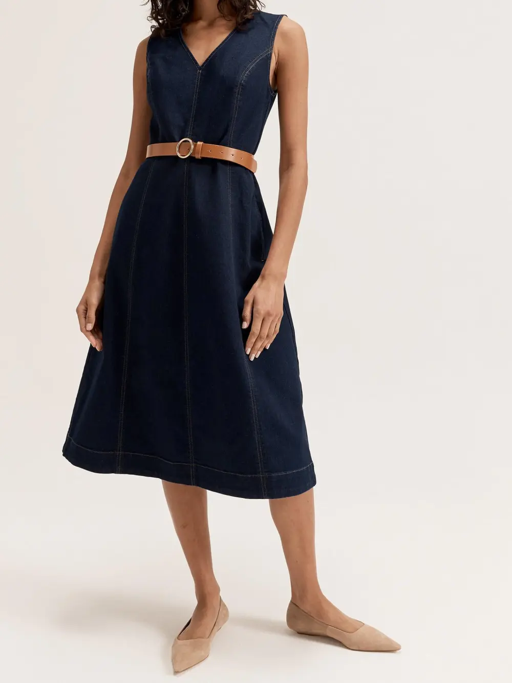 V Neck Sleeveless Denim Dress