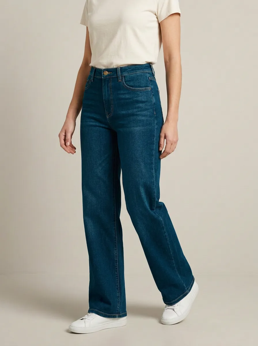 Wide-Leg High-Rise Denim Daily-Wear Denim Jeans