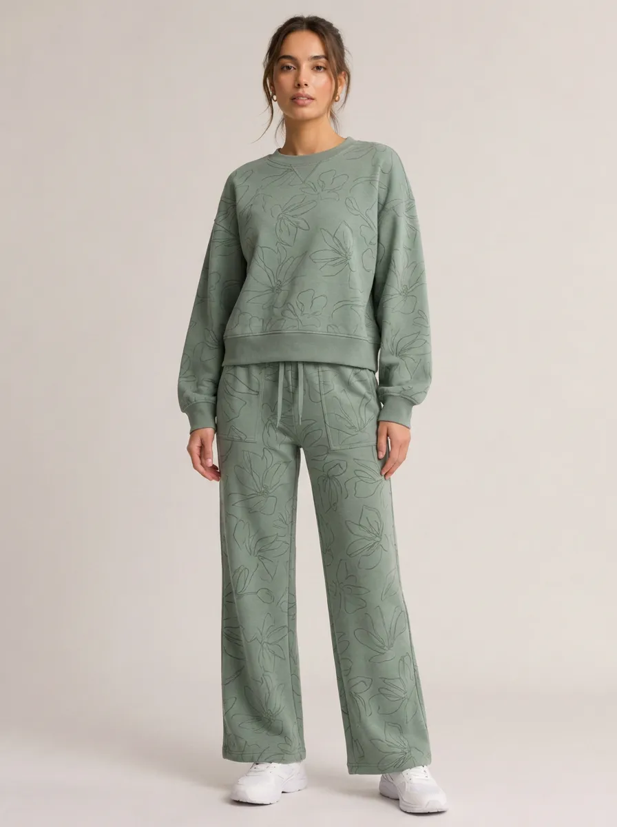 Women's Sage Green Floral Print Lounge Set