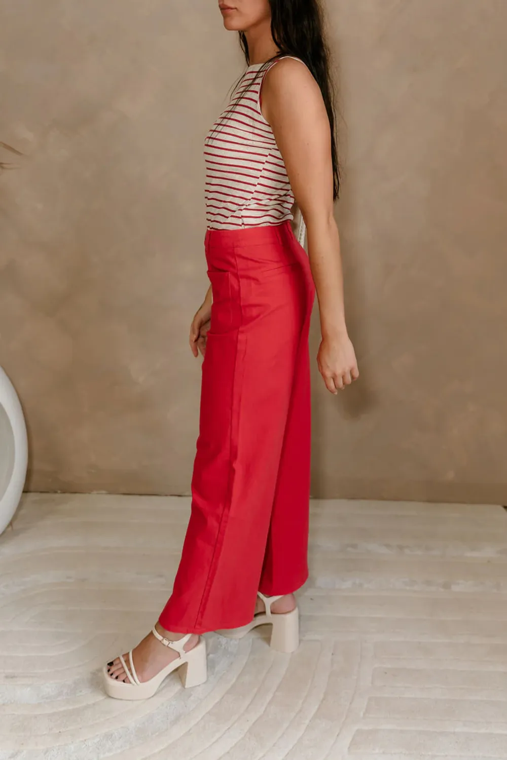 Pocketed Wide Leg Casual Pants
