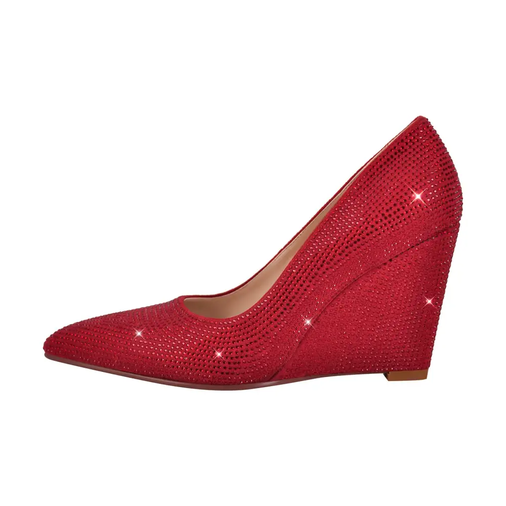 Rhinestone Pointed Toe Mid Heel Pumps
