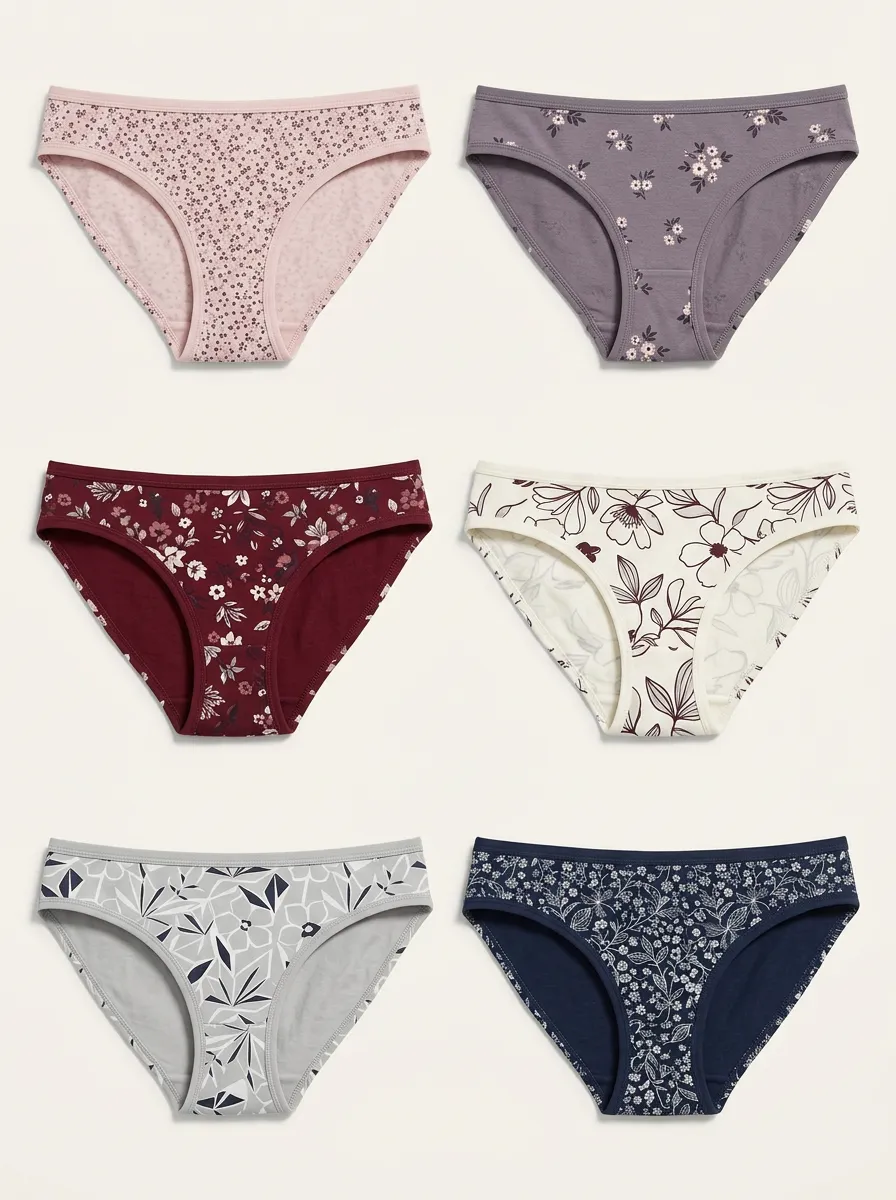 Women's Six-Pair Botanical Floral Print Bikini Brief Set