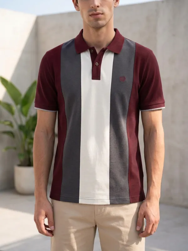 Men's Casual Colorblock Striped Pattern Printed Polo Shirt